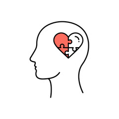 Brain with a puzzle of a heart. Outline of the mind and emotional health