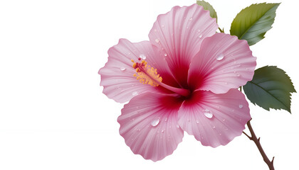 AI Generator Pink Hibiscus Flower White Background for Wedding Invitation Card Design.