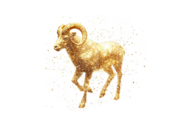 Golden ram zodiac aries astrology symbol, polygonal mesh style, digital art, png image on transparent background isolated on transparent background