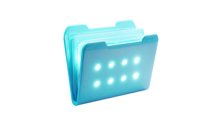 Light-blue folder icon, 3D render.  Glossy,  glowing light dots.  Simple, modern, digital