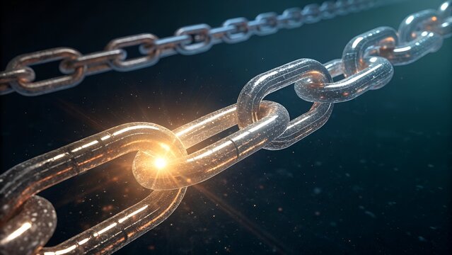 blockchain chain links metallic glowing render - Powered by Adobe