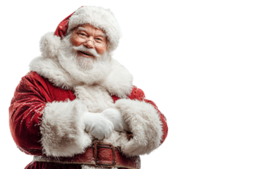 Happy santa claus isolated on transparent background with arms crossed and smiling