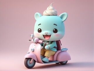cute cartoon baby riding on scooter