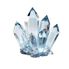 Sparkling clear quartz crystal cluster gemstone mineral specimen geology science healing power isolated on transparent background