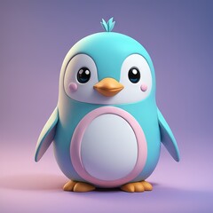 3d ed cute blue penguin cartoon character