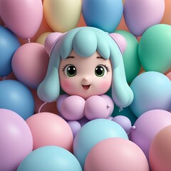 cute girl in a pink balloon