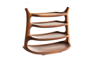 Wooden shelving unit display stand rack furniture interior decor home goods storage organizer isolated on transparent background
