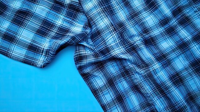 Blue checkered fabric on vibrant blue backdrop