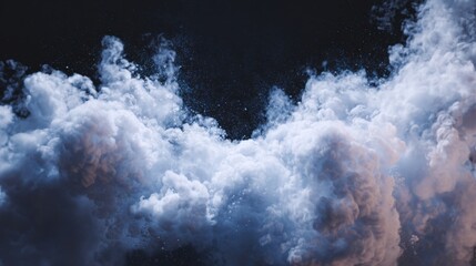 Soft, fluffy white clouds billow and swirl against a deep black background, creating a captivating contrast. The scene evokes a sense of tranquility and wonder.