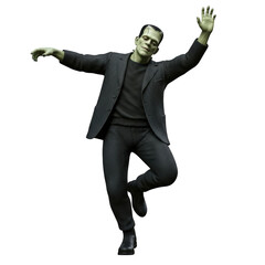Frankenstein monster halloween character dancing costume party scary horror film movie character isolated on transparent background