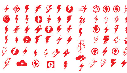 A striking collection of lightning symbols featuring various designs, perfect for illustrating energy, power, and weather themes