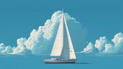 Detailed Side Profile Illustration of a Generic Sailboat on Water