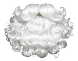 Realistic Fluffy White Santa Beard with Curly Texture, Front View, Isolated on Transparent Background