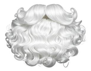 Realistic Fluffy White Santa Beard with Curly Texture, Front View, Isolated on Transparent Background