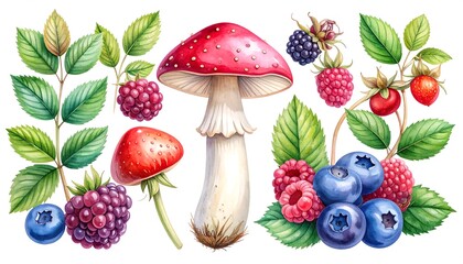 Watercolor fruits and berries