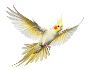 Flying Cockatiel with Open Wings, Side Angle, isolated