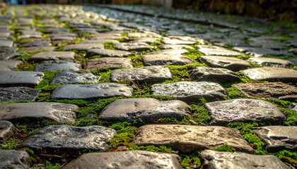 Cobblestone Path with Moss