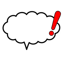 赤いベタ塗りビックリマーク付き横長で雲型の吹き出し
