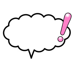 テカリ有るピンクのビックリマーク付き横長で雲型の吹き出し