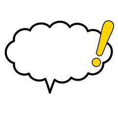 黄色いベタ塗りビックリマーク付き横長で雲型の吹き出し