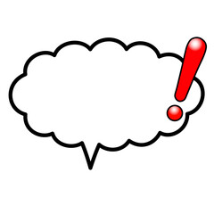 テカリ有る赤いビックリマーク付き横長で雲型の吹き出し