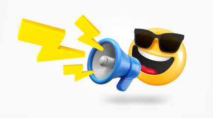 Funny character speaking with Loudspeaker. 3d vector illustration