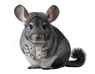 Curious Chinchilla in Side Profile, Standing on Back Legs, isolated