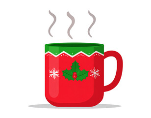 Minimal Flat Vector Holiday Mug Icon with Steam, Centered Composition, Isolated