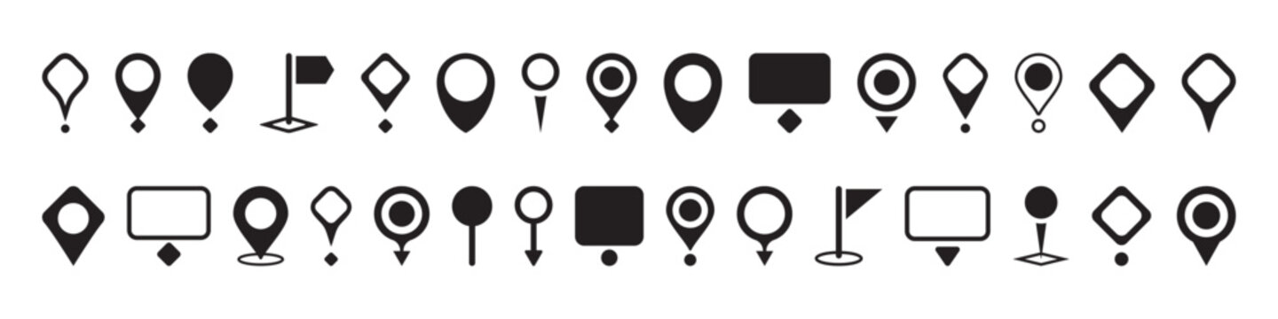 Web pin markers for navigation icon. Pointer for marking territory on map and directions of location and deployment location for travel and search desired place