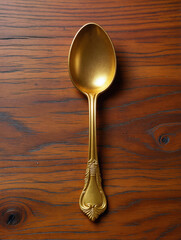 avintage golden spoon on an oak table. generative ai