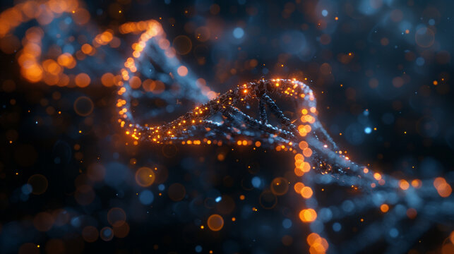 Glowing DNA Helix Structure in Abstract Background - Powered by Adobe