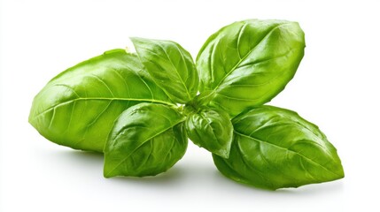 Fototapeta premium Fresh green basil leaves are displayed together, showcasing their vibrant color and glossy texture. These herbs are commonly used in various cuisines for flavor enhancement.