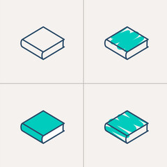 Book emblem in linear style. Vector isometric template for logo or icon design