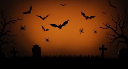 Halloween graveyard bats spiders spooky night