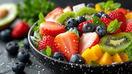 Colorful Fresh Fruit Bowl with Kiwi and Berries