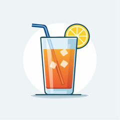 Glass Of Iced Tea With Lemon Slice And Blue Straw