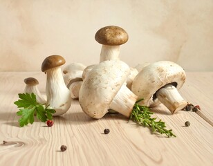 Fresh mushrooms on a light wooden surface (1)