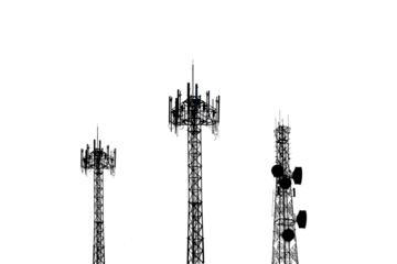 Communications Towers:  A stark silhouette of modern communication infrastructure, reaching skyward with antennas and structures.  A minimalist representation of essential technology.
