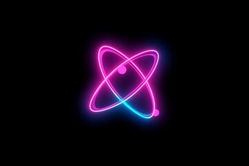 Chemistry concept glowing atom icon quantum particles neon light effect digital artwork for educational and science content