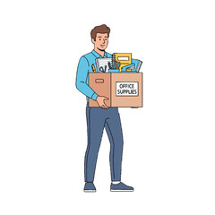 Employee Carrying Office Supplies During Relocation