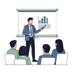 Corporate Trainer Teaching with Projector Screen