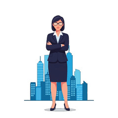 Confident Businesswoman with City Skyline Symbol