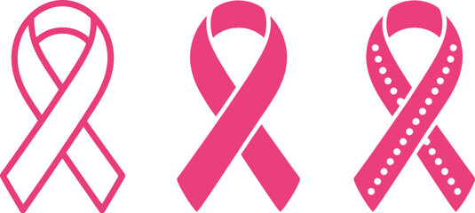 Breast cancer awareness pink ribbon vector illustration set