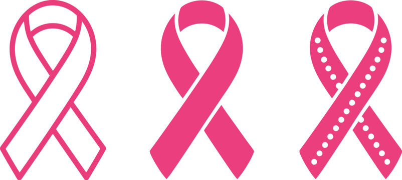 Breast cancer awareness pink ribbon vector illustration set