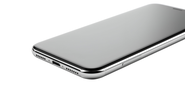 Smartphone with mirror finish edges in minimal design isolated on clean white background display
