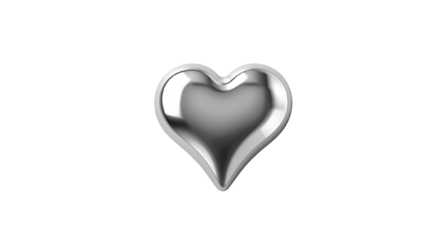 Heart shape icon with glossy metallic surface isolated on pure white background in modern design
