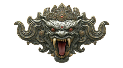 Kirtimukha, demonic face creature with fangs and open mouth, used in temple gates, isolated on white