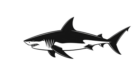 Obraz premium Gray silhouette of great white shark swimming with steady motion evoking power and focus