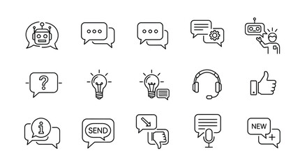 Doodle icon set communication speech bubbles ideas support feedback and service symbols vector
