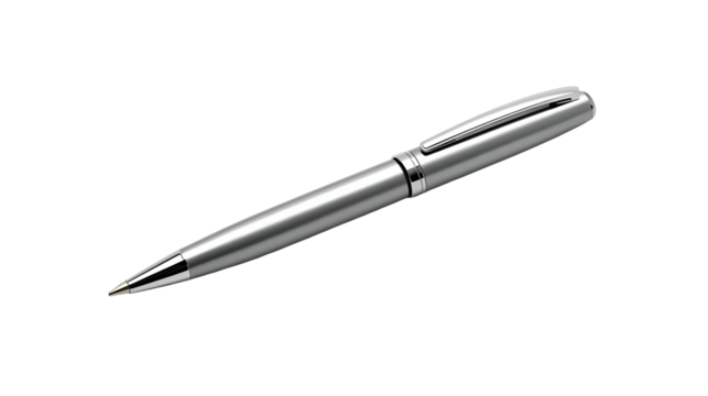 Metallic pen with shiny clip isolated on pure white background in modern realistic minimal design
